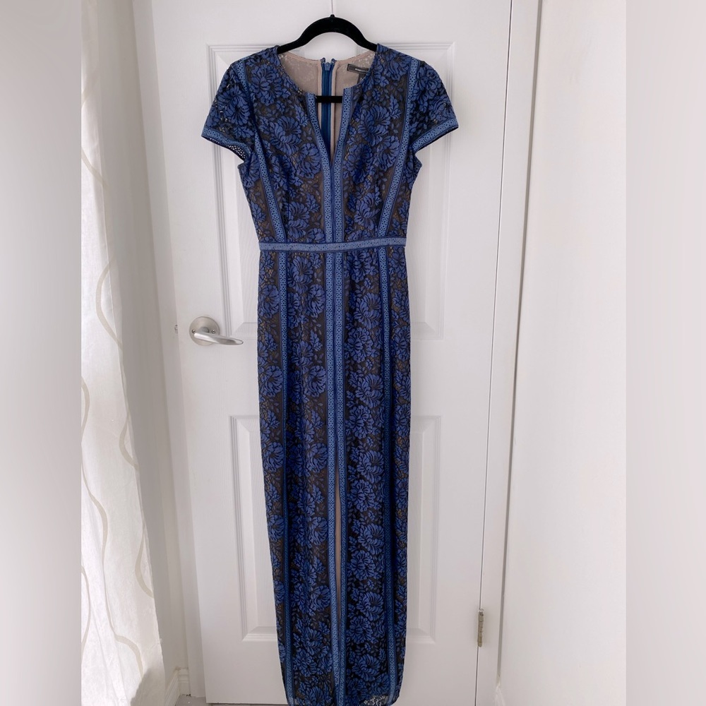 BCBGMAXAZRIA Blue Lace Cailean Dress Gown